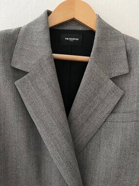NEW - The Kooples Flowing Gray D-Breasted Jacket w/ Herringbone